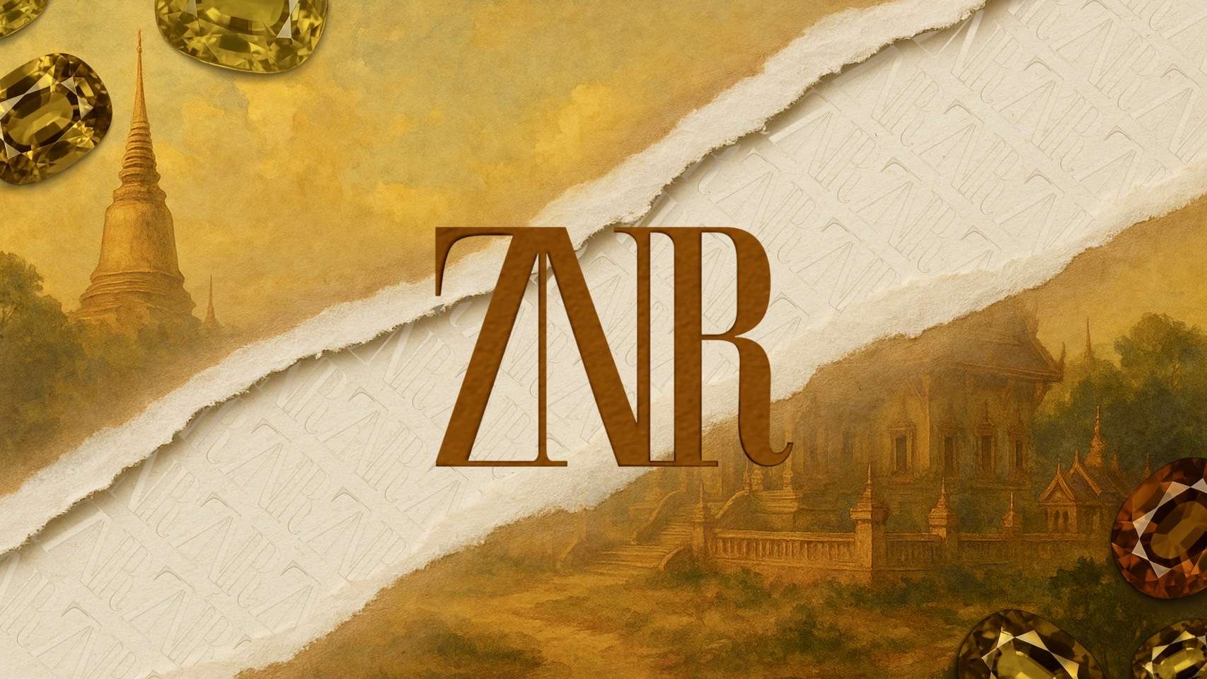 Zinarin luxury jewelry brand banner with Thai heritage background and logo ZNR